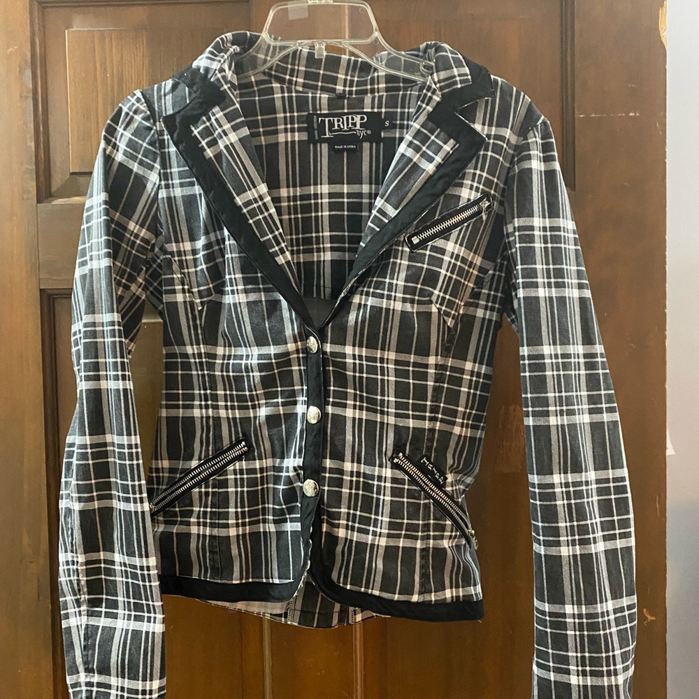 Tripp Black & White Plaid Blazer Jacket Size Small